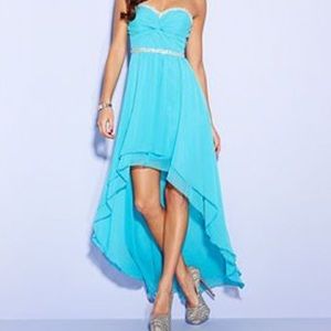Blue High-Low Cross Back Prom Dress